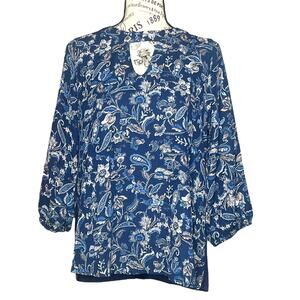 Papermoon SMALL Mixed Material Keyhole Top - Stitch Fix 3/4 Sleeve Blouse